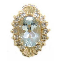Y1139 14K AQUAMARINE SLIDE WITH 14 DIAMONDS 